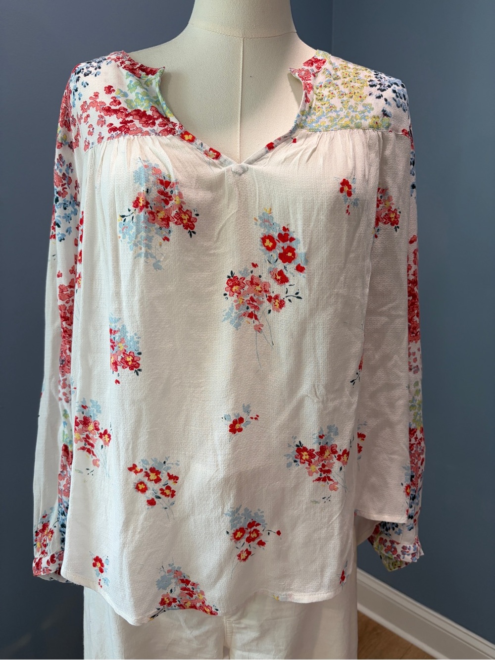 Lucky Brand NWT Floral Peasant Blouse XL Boho Long Sleeve Split Neck